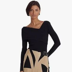 Ralph Lauren NWT Black Asymmetric V Neck Sweater size M